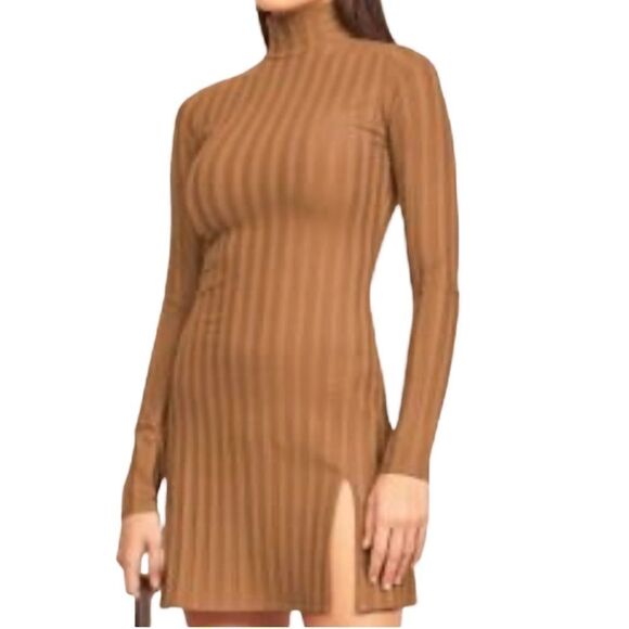 REFORMATION Ribbed Mini Long Sleeve dress  Rust tangerine Mocha Mousse NWT - Picture 1 of 14